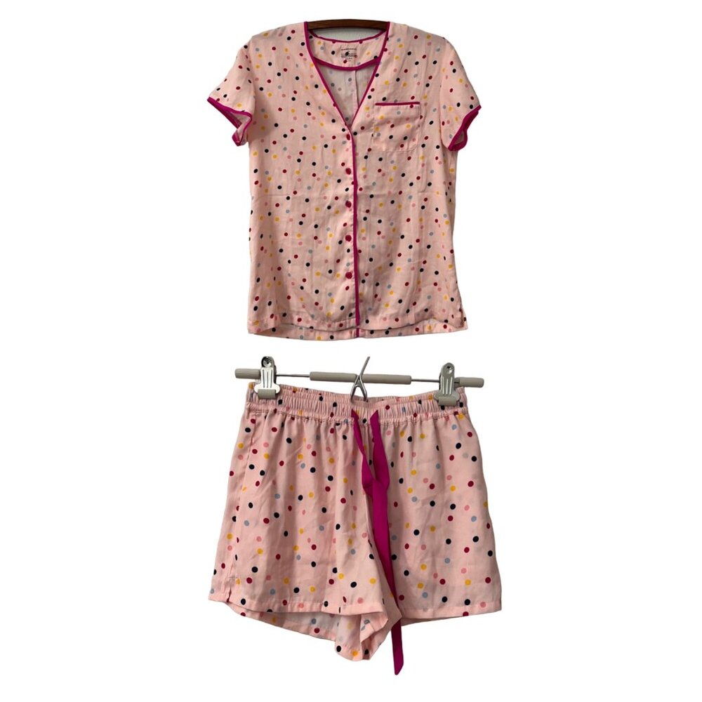 Summersalt Pink Polka Dot Short Sleeve Shorts Silky Satin Pajama Set Size XSmall